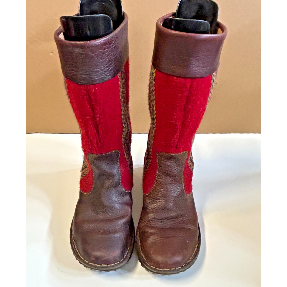 Born Tizoc Indain Blanket Mid Calf Boots Leather Wool Men 10 Women 8